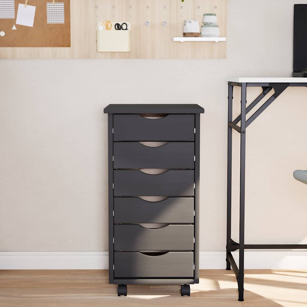 Rolling Cabinet with Drawers MOSS Grey Solid Wood Pine