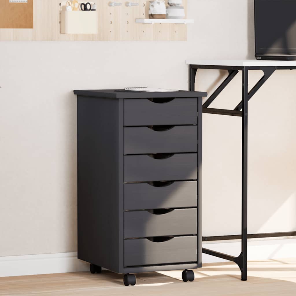 Rolling Cabinet with Drawers MOSS Grey Solid Wood Pine