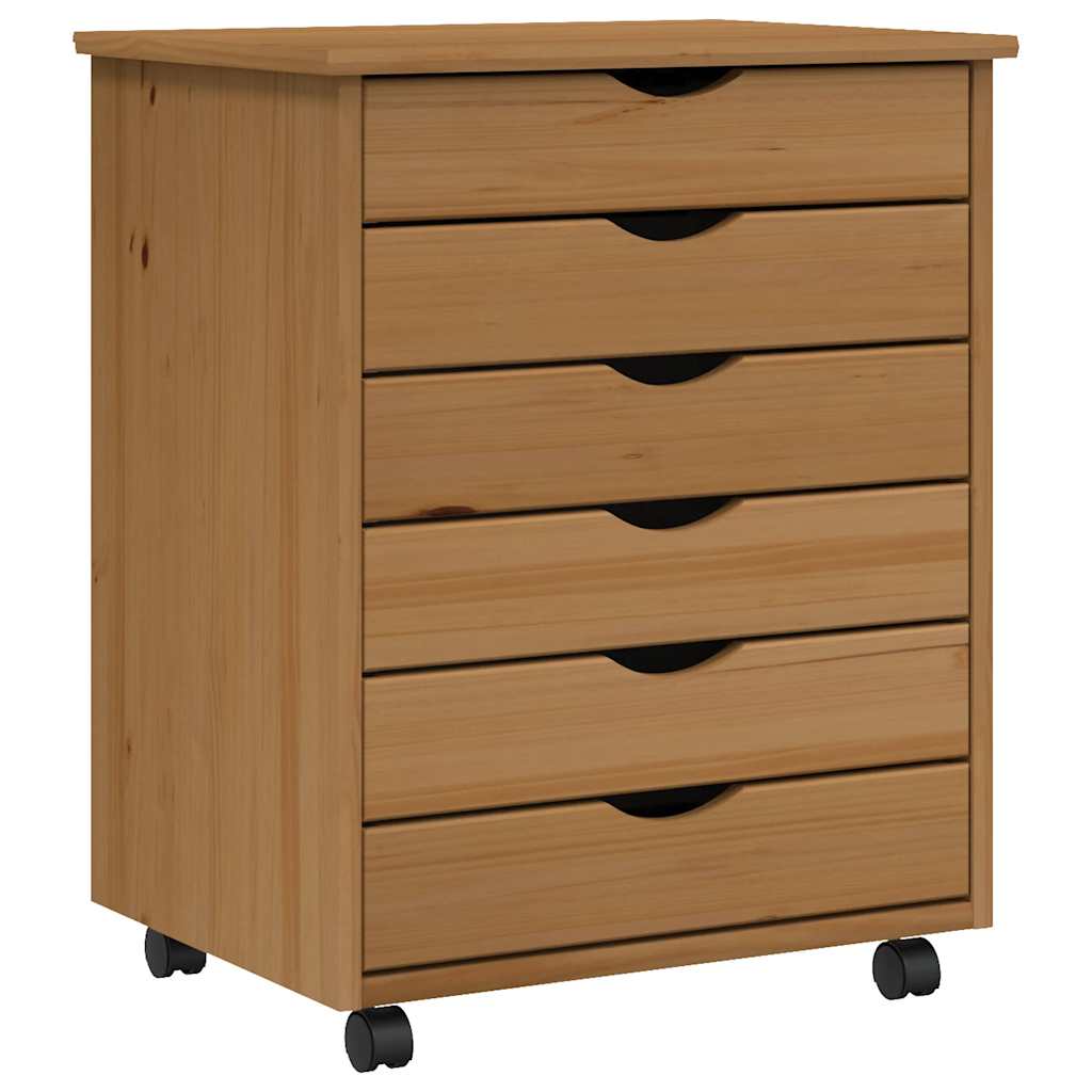 Rolling Cabinet with Drawers MOSS Honey Brown Solid Wood Pine