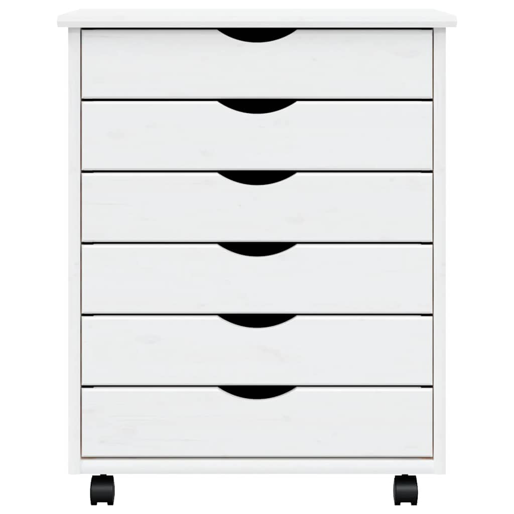 Rolling Cabinet with Drawers MOSS White Solid Wood Pine