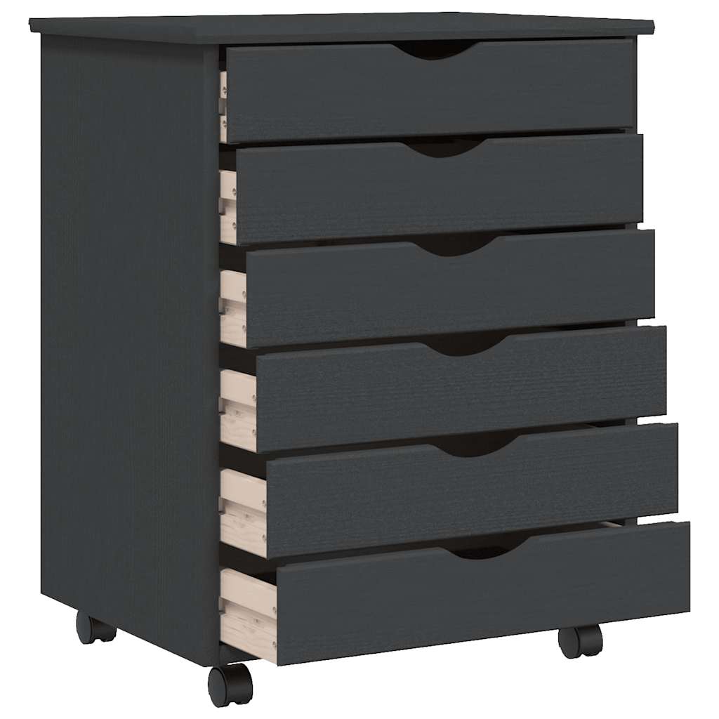 Rolling Cabinet with Drawers MOSS Grey Solid Wood Pine