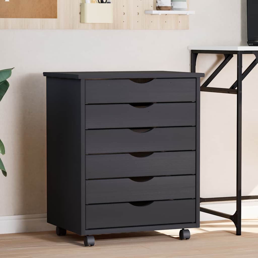 Rolling Cabinet with Drawers MOSS Grey Solid Wood Pine