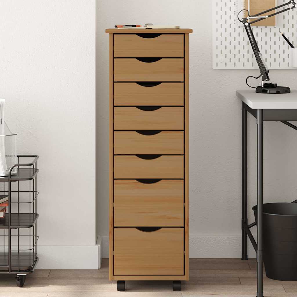 Rolling Cabinet with Drawers MOSS Honey Brown Solid Wood Pine