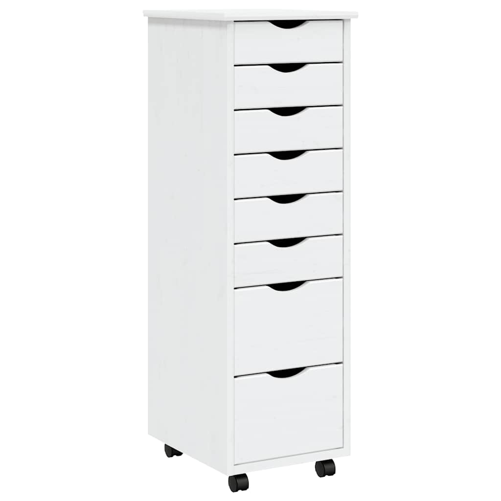 Rolling Cabinet with Drawers MOSS White Solid Wood Pine