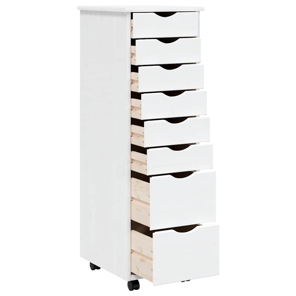 Rolling Cabinet with Drawers MOSS White Solid Wood Pine
