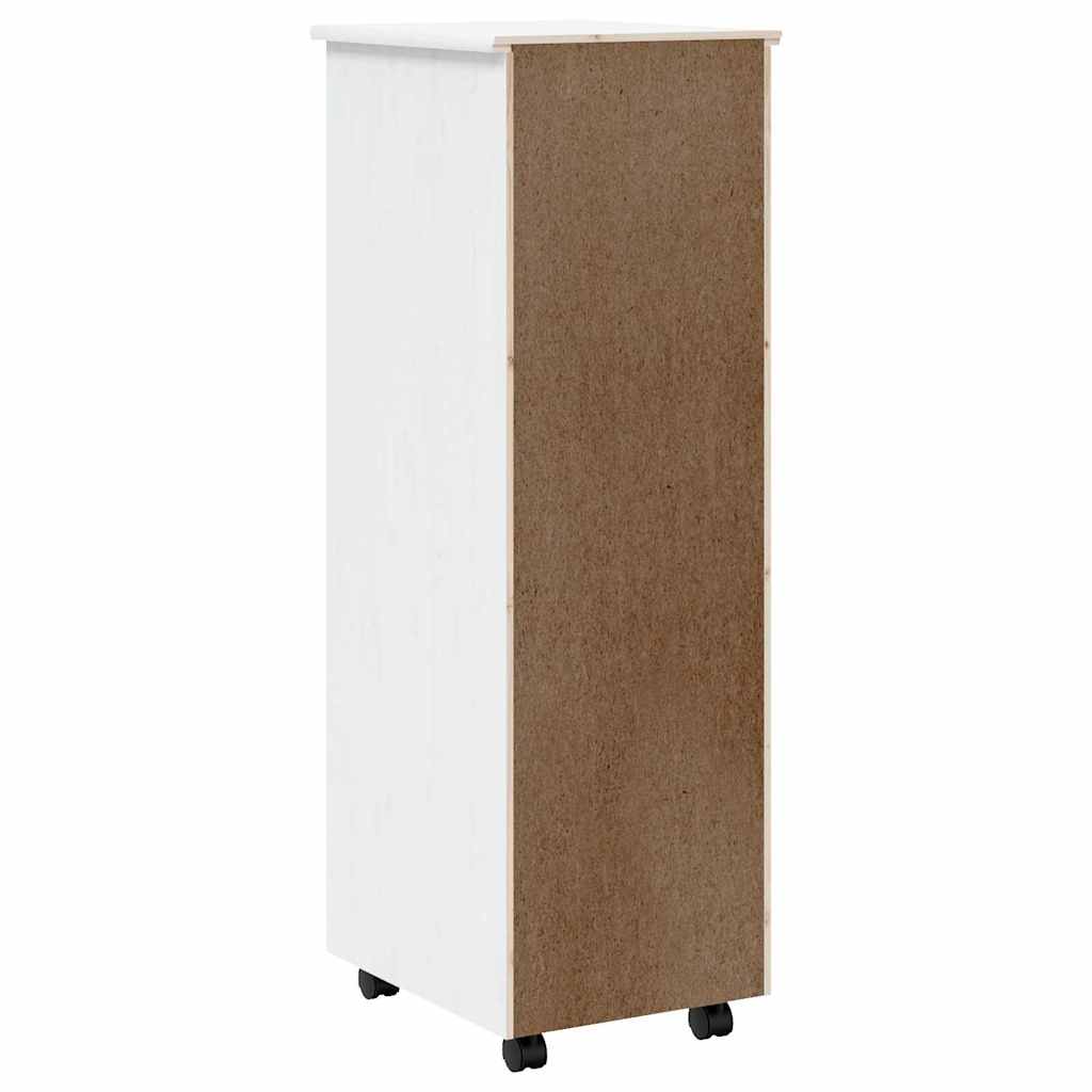 Rolling Cabinet with Drawers MOSS White Solid Wood Pine