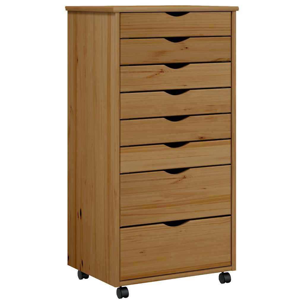 Rolling Cabinet with Drawers MOSS Honey Brown Solid Wood Pine