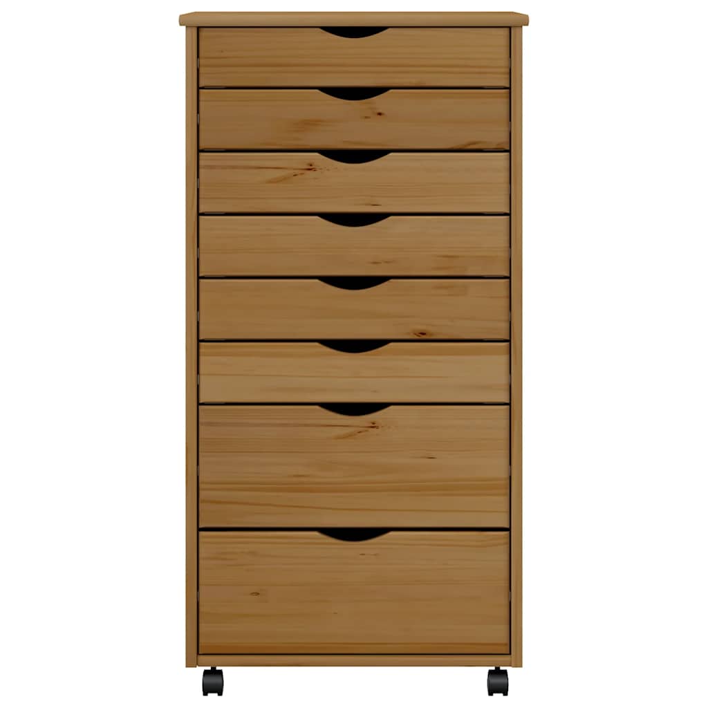 Rolling Cabinet with Drawers MOSS Honey Brown Solid Wood Pine