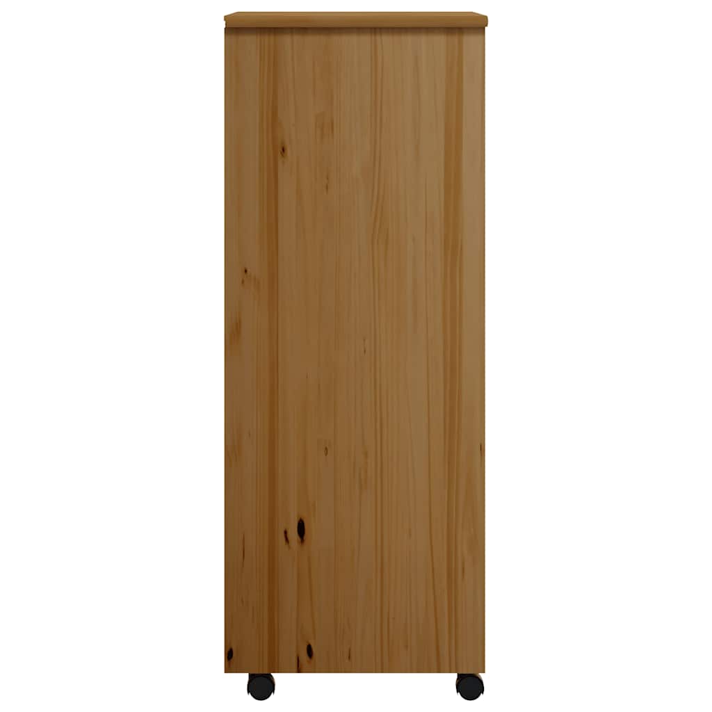 Rolling Cabinet with Drawers MOSS Honey Brown Solid Wood Pine