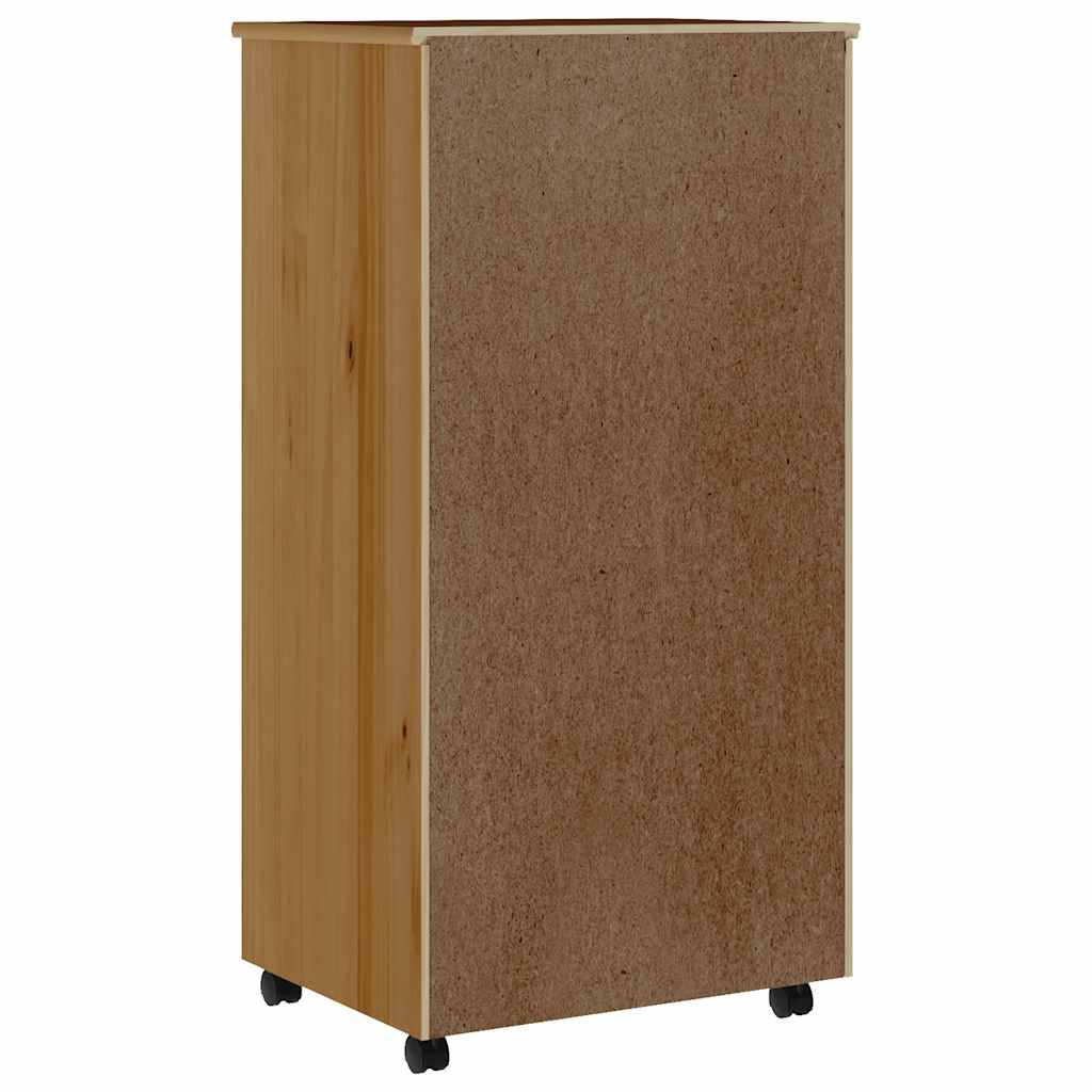 Rolling Cabinet with Drawers MOSS Honey Brown Solid Wood Pine