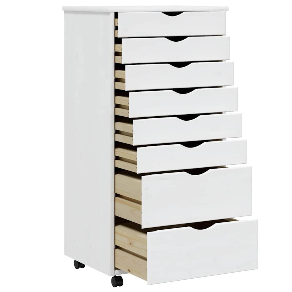 Rolling Cabinet with Drawers MOSS White Solid Wood Pine