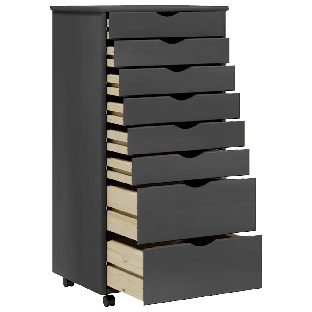 Rolling Cabinet with Drawers MOSS Grey Solid Wood Pine