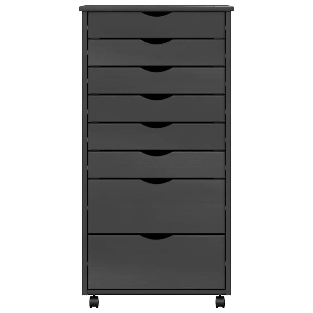 Rolling Cabinet with Drawers MOSS Grey Solid Wood Pine