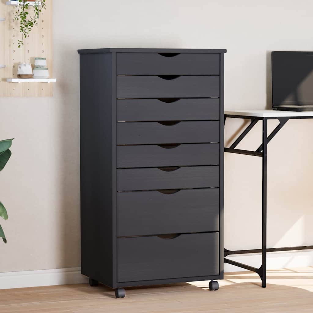 Rolling Cabinet with Drawers MOSS Grey Solid Wood Pine