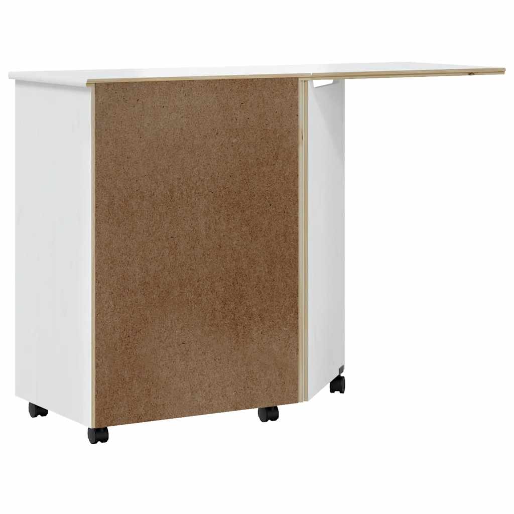 Rolling Cabinet with Desk MOSS White Solid Wood Pine