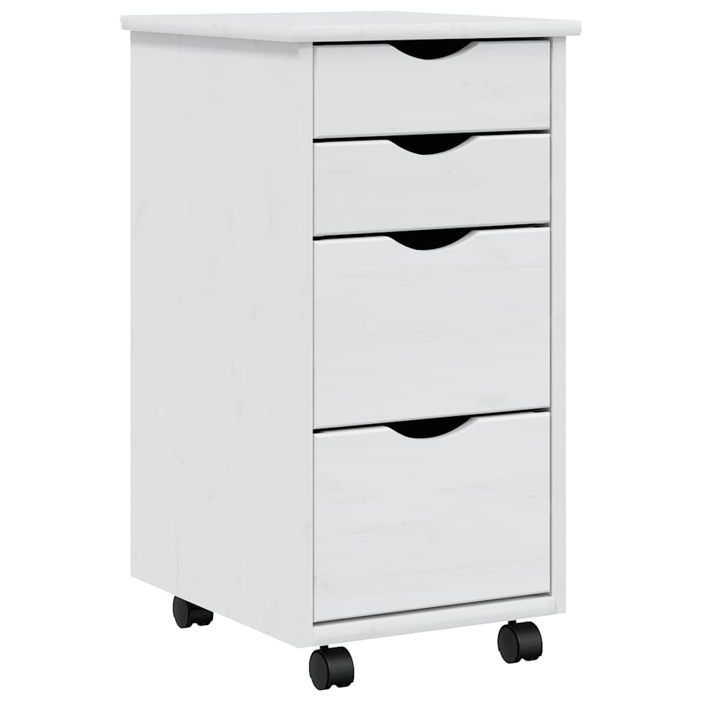 Rolling Cabinet with Drawers MOSS White Solid Wood Pine