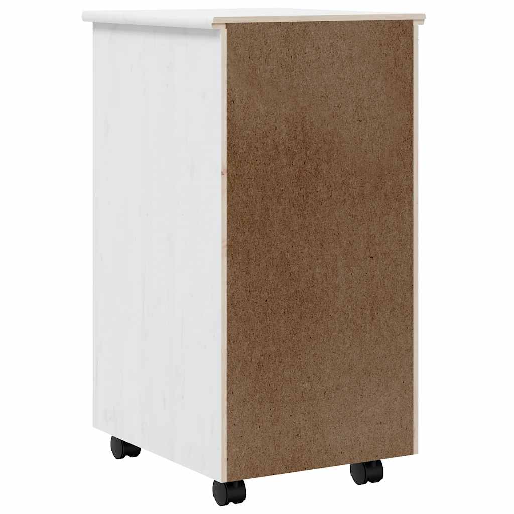 Rolling Cabinet with Drawers MOSS White Solid Wood Pine