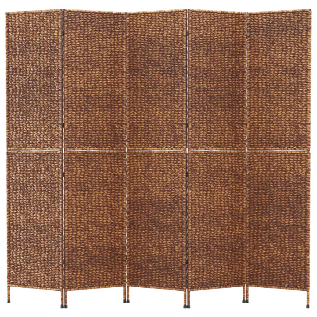 Room Divider 5-Panel Brown 205x180 cm Water Hyacinth