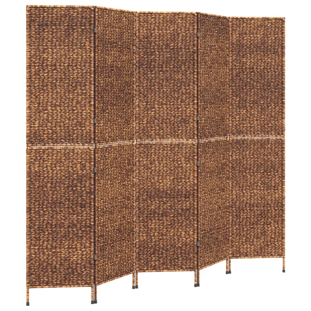Room Divider 5-Panel Brown 205x180 cm Water Hyacinth