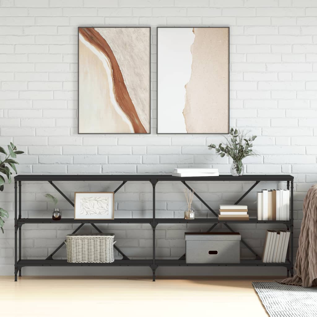 Console Table Black 200x30x75 cm Engineered Wood and Iron