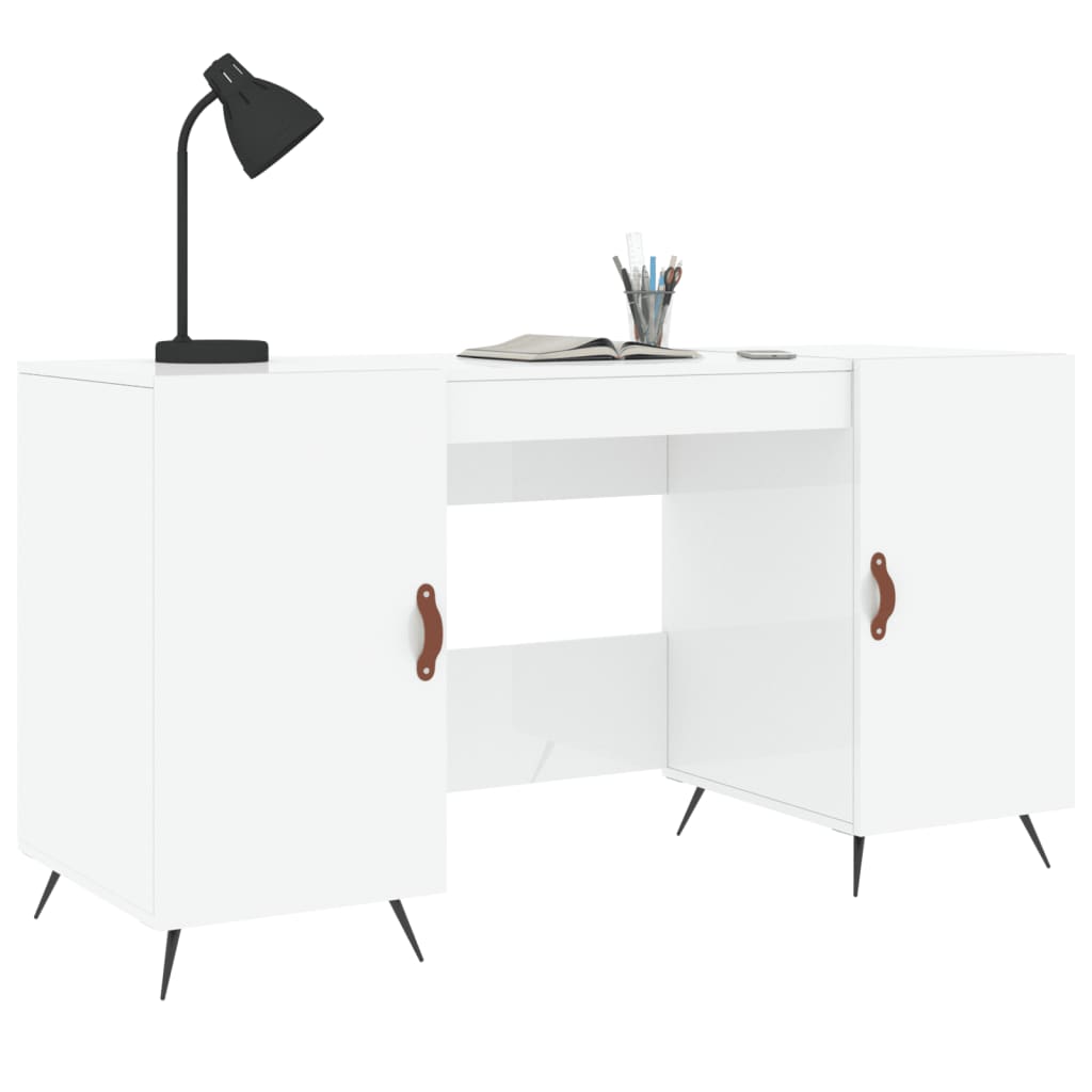 Desk High Gloss White 140x50x75 cm Engineered Wood