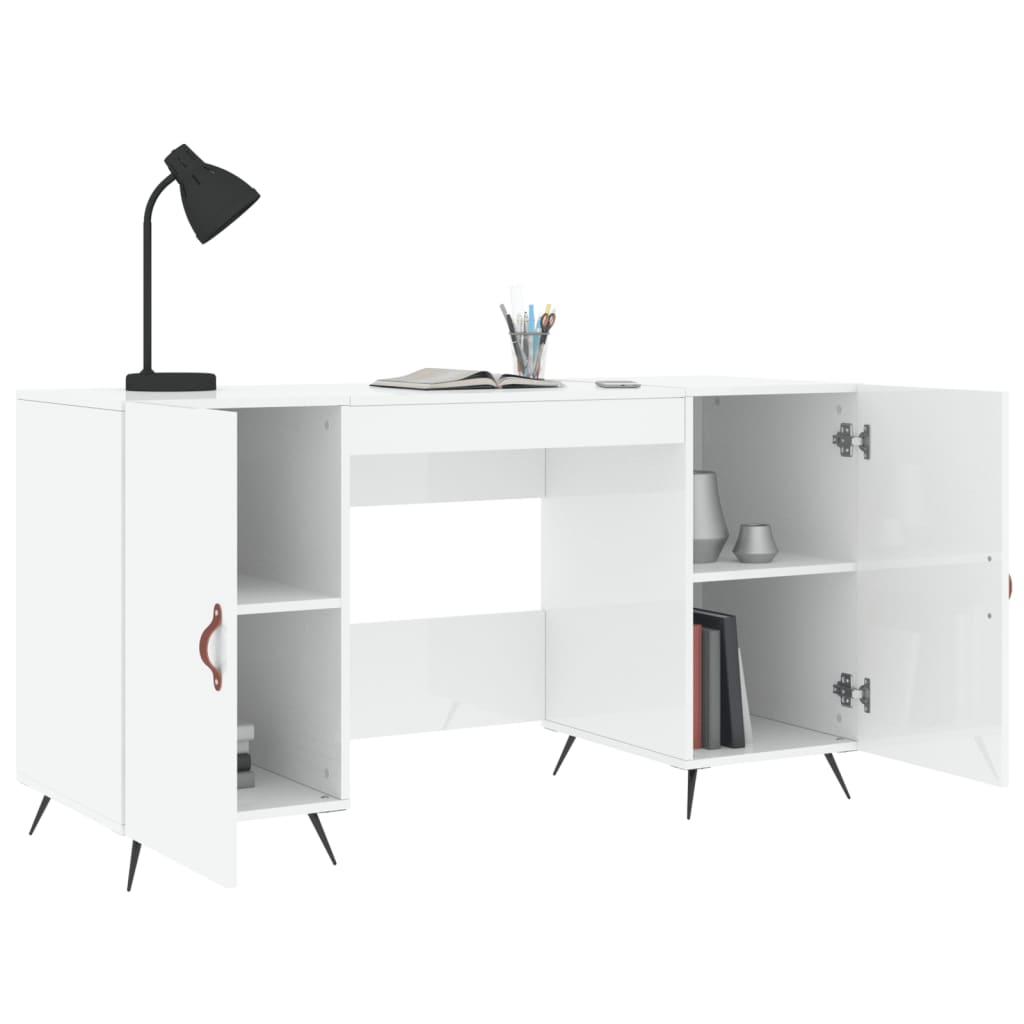 Desk High Gloss White 140x50x75 cm Engineered Wood