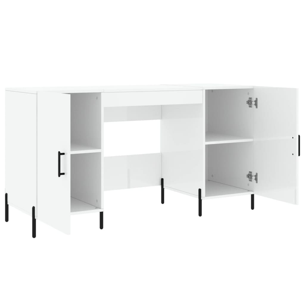 Desk High Gloss White 140x50x75 cm Engineered Wood