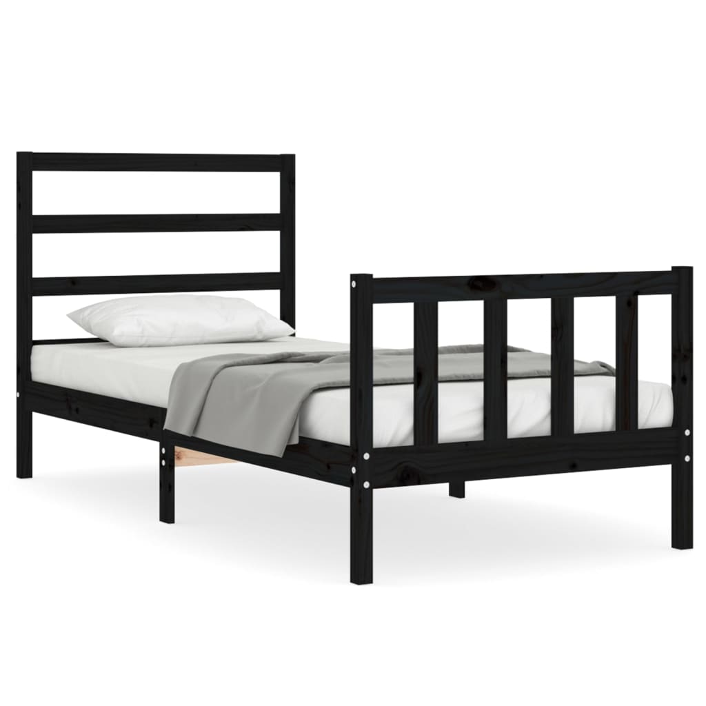 Bed Frame without Mattress Black Small Single Solid Wood Pine