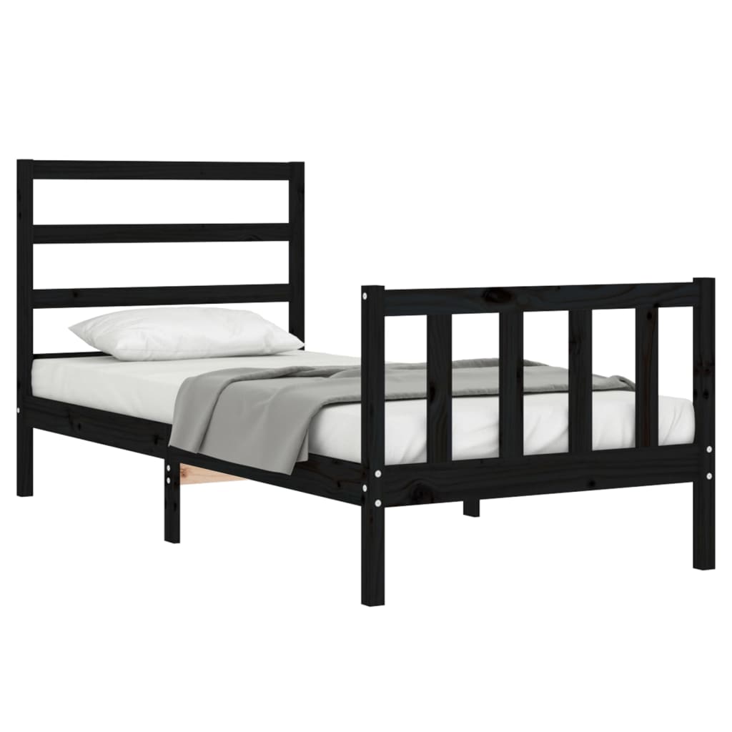 Bed Frame without Mattress Black Small Single Solid Wood Pine