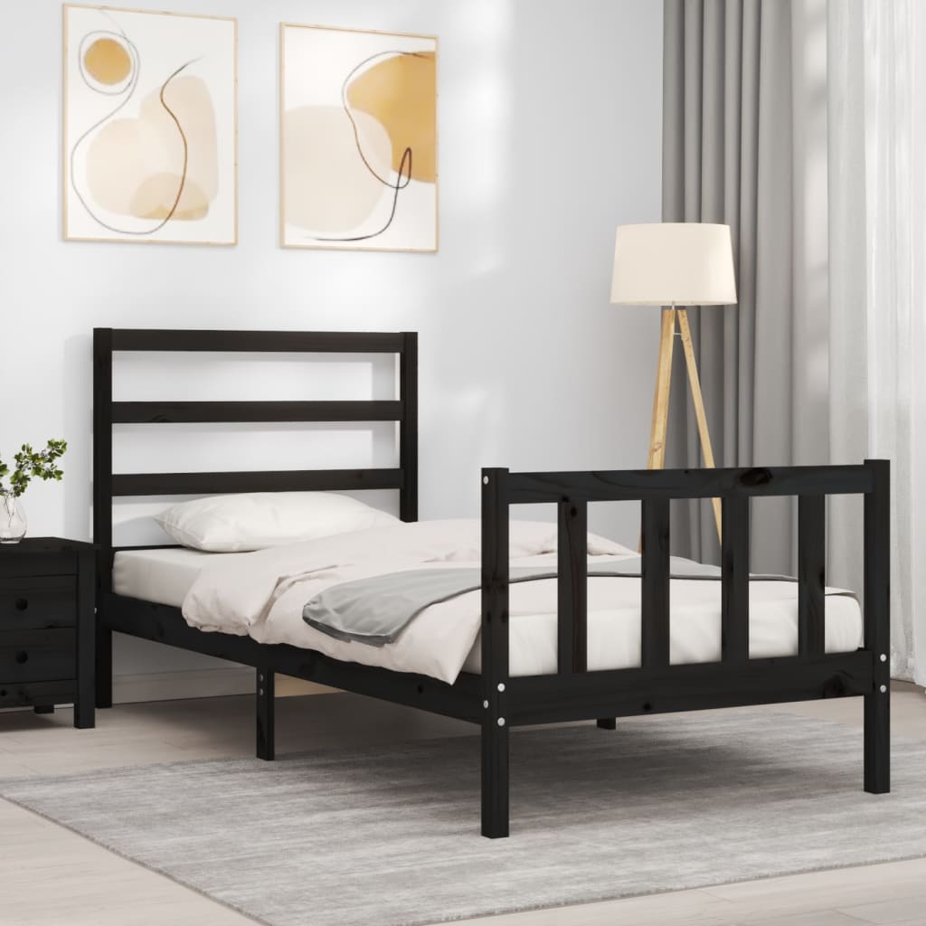 Bed Frame without Mattress Black Small Single Solid Wood Pine