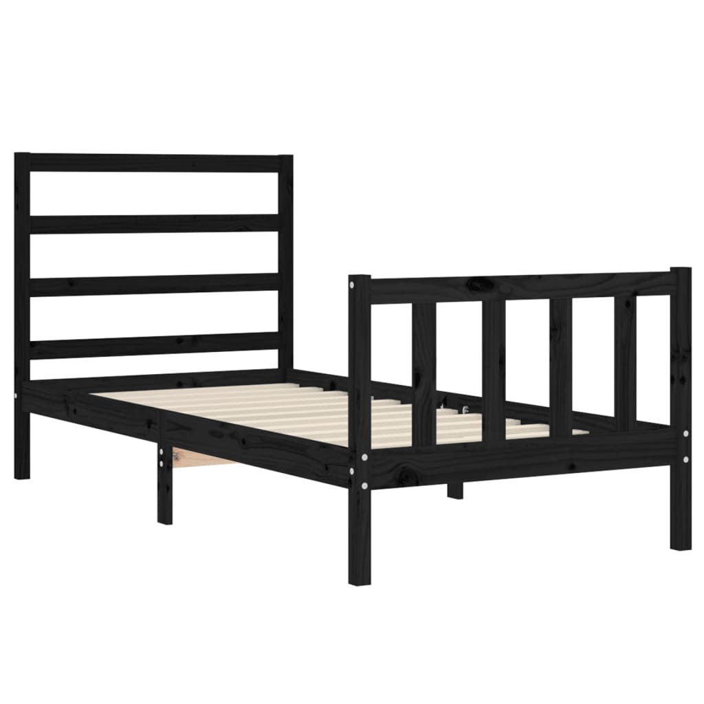 Bed Frame without Mattress Black Small Single Solid Wood Pine