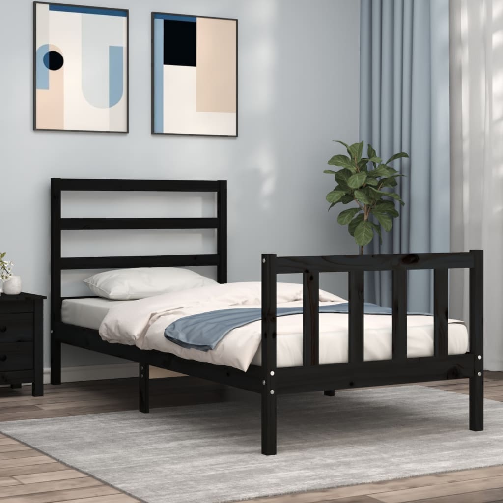 Bed Frame without Mattress Black Small Single Solid Wood Pine