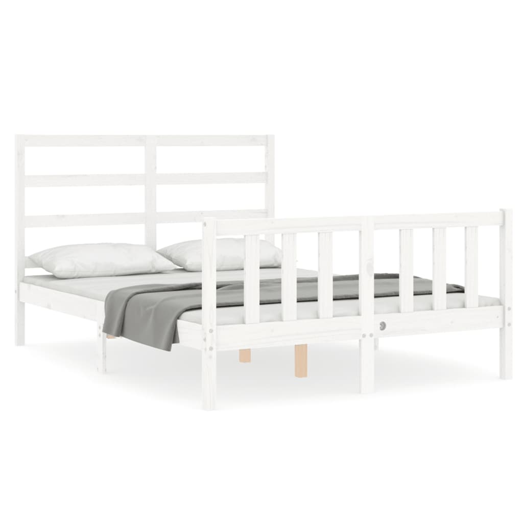 Bed Frame without Mattress White Small Double Solid Wood Pine