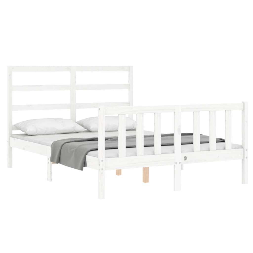 Bed Frame without Mattress White Small Double Solid Wood Pine