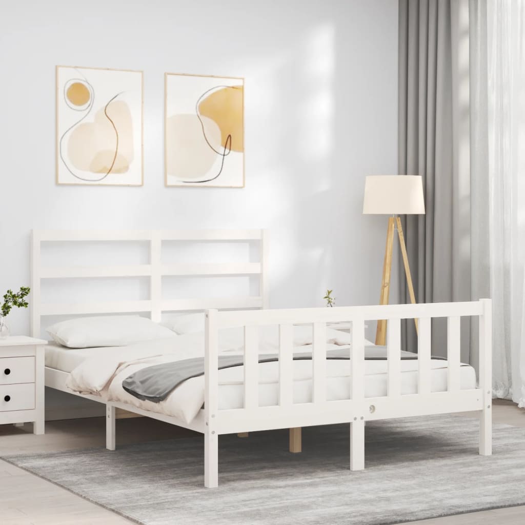 Bed Frame without Mattress White Small Double Solid Wood Pine