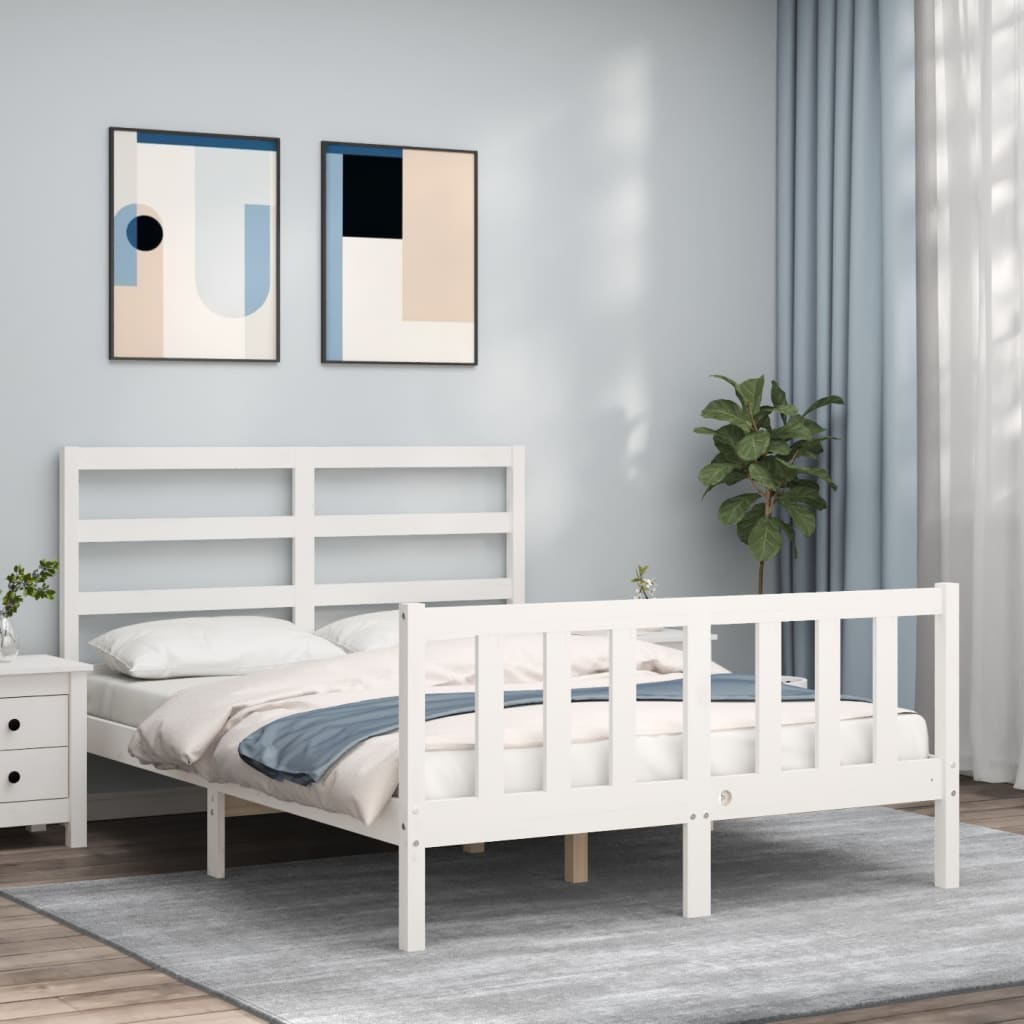 Bed Frame without Mattress White Small Double Solid Wood Pine