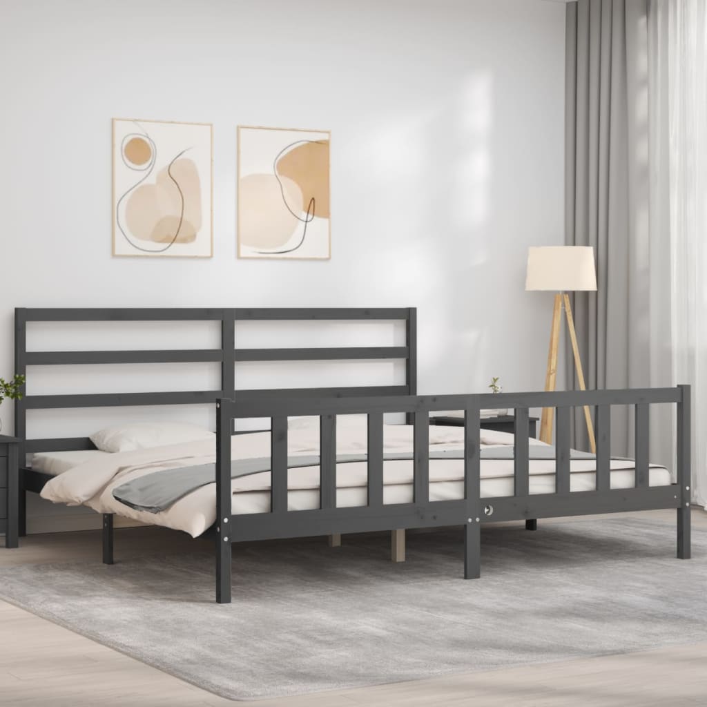 Bed Frame without Mattress Grey 200x200 cm Solid Wood Pine