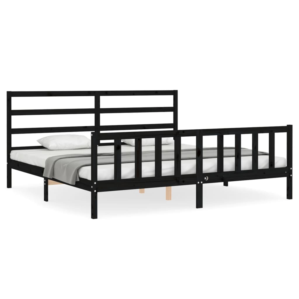 Bed Frame without Mattress Black 200x200 cm Solid Wood Pine