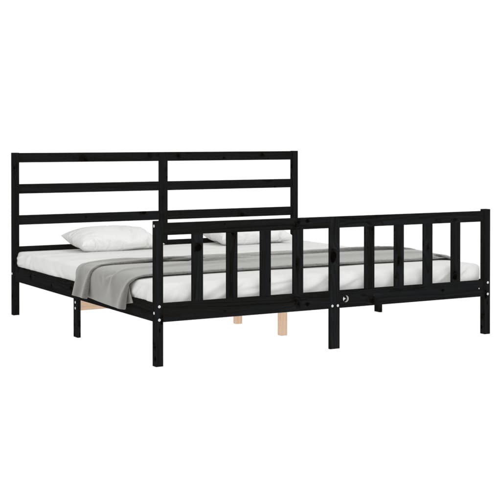 Bed Frame without Mattress Black 200x200 cm Solid Wood Pine