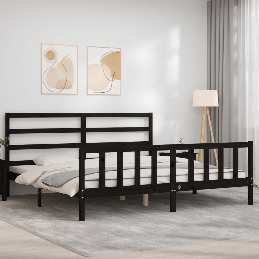 Bed Frame without Mattress Black 200x200 cm Solid Wood Pine