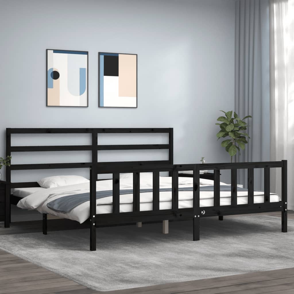 Bed Frame without Mattress Black 200x200 cm Solid Wood Pine
