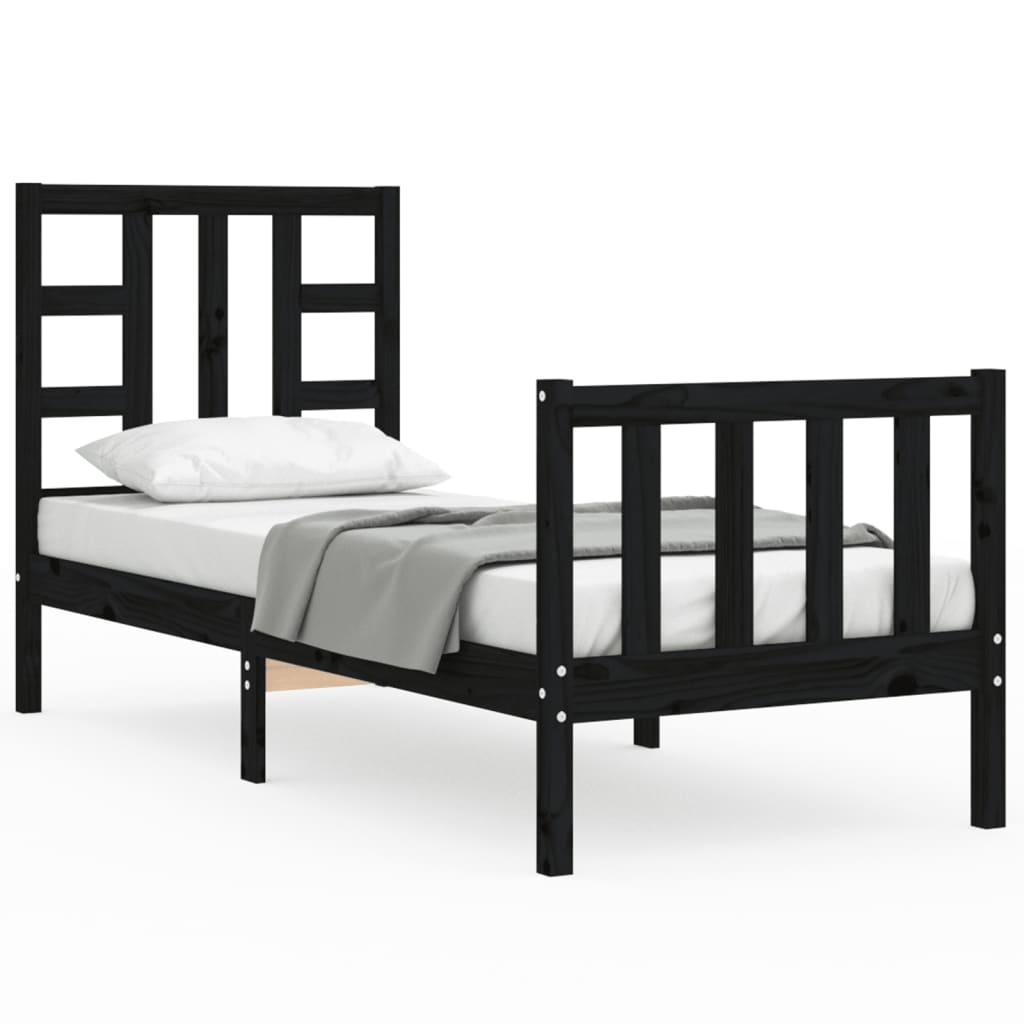 Bed Frame without Mattress Black Small Single Solid Wood Pine