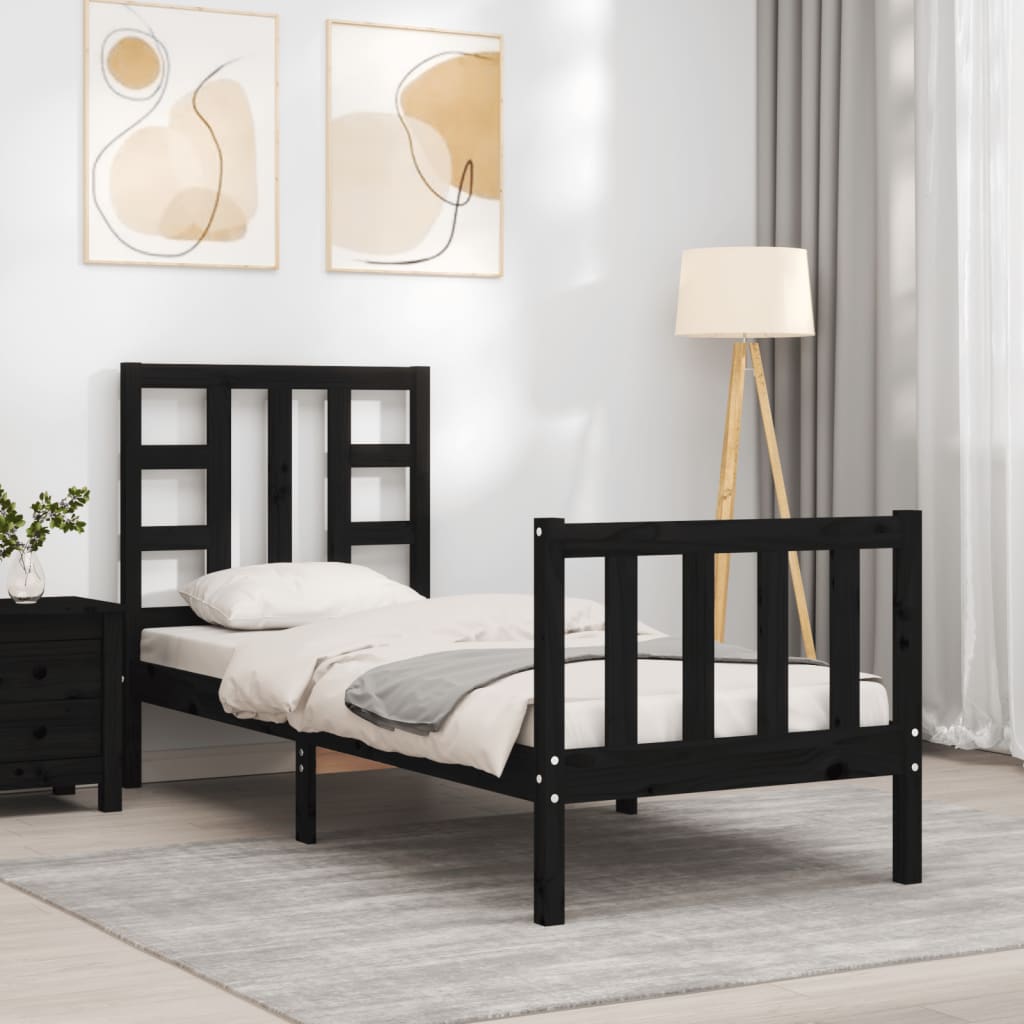 Bed Frame without Mattress Black Small Single Solid Wood Pine