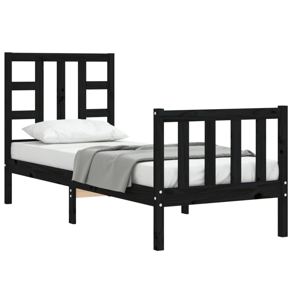 Bed Frame without Mattress Black Small Single Solid Wood Pine
