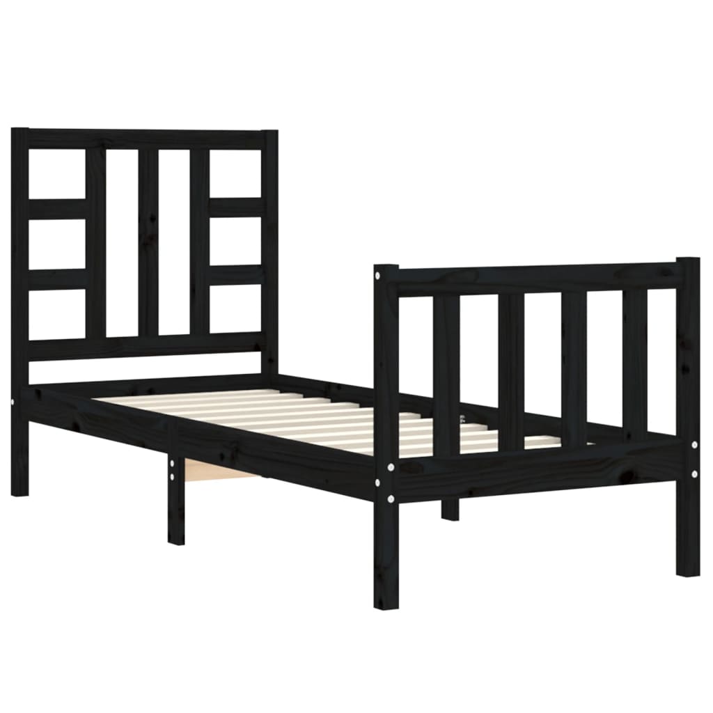 Bed Frame without Mattress Black Small Single Solid Wood Pine