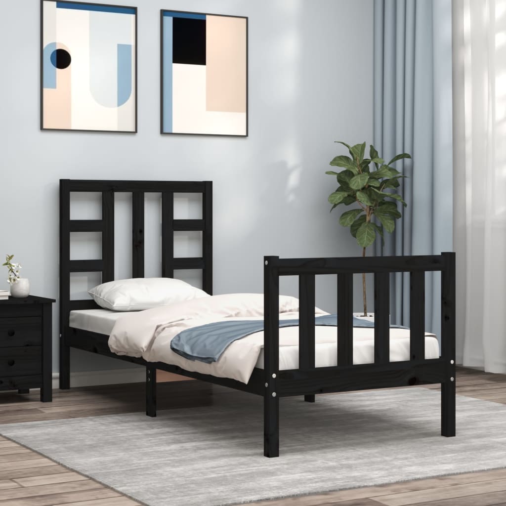 Bed Frame without Mattress Black Small Single Solid Wood Pine