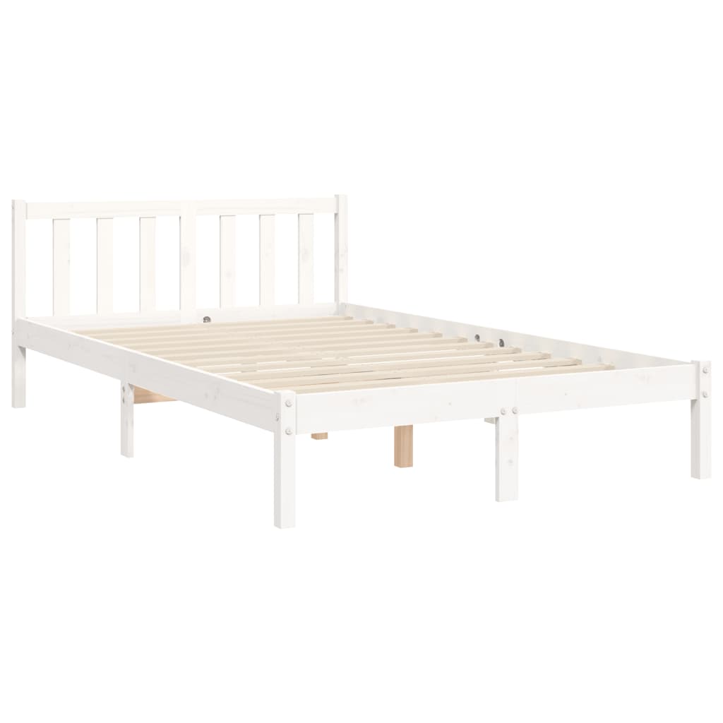Bed Frame without Mattress White Small Double Solid Wood Pine