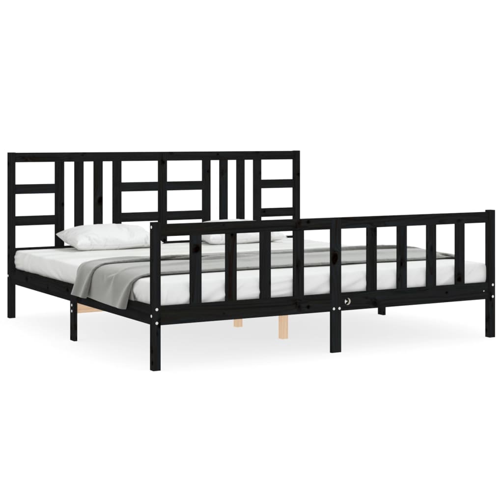 Bed Frame without Mattress Black 200x200 cm Solid Wood Pine