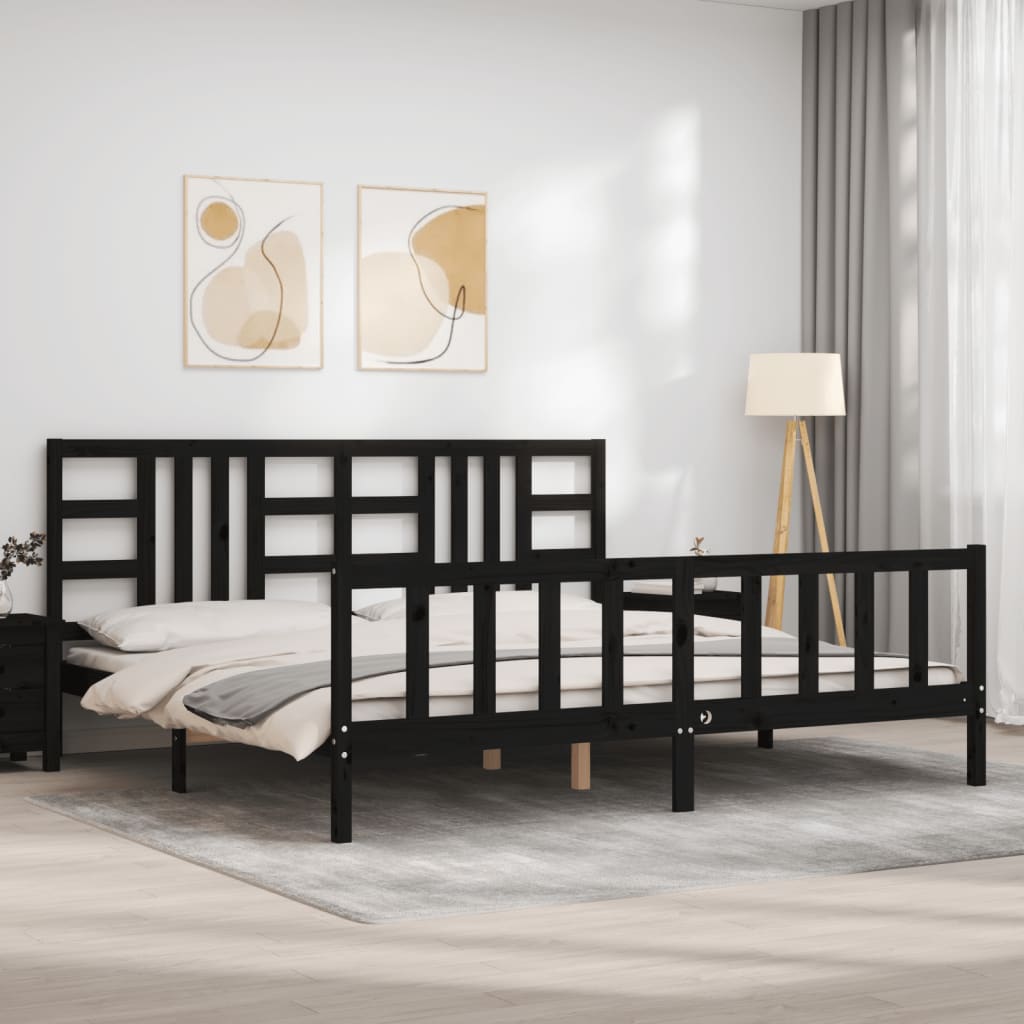 Bed Frame without Mattress Black 200x200 cm Solid Wood Pine