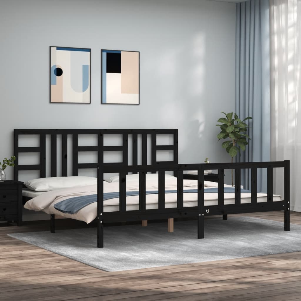 Bed Frame without Mattress Black 200x200 cm Solid Wood Pine